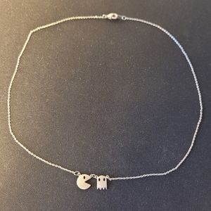 Pac-Man minimalist slim silver necklace